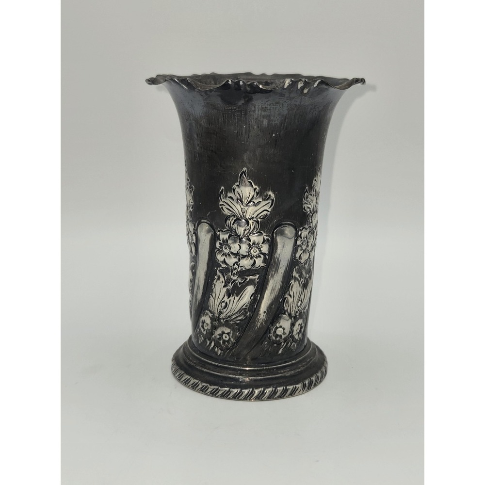 Sheffield Silverplate Floral Vase M458 Silver Plate Trumpet Vase Scalloped Rim